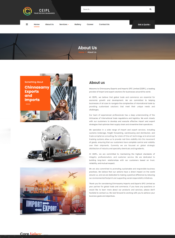 Chinnasamy Exims static website design